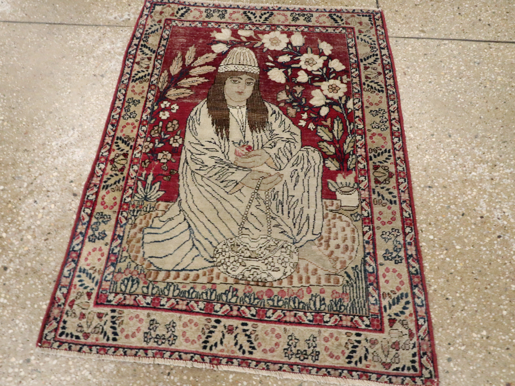 Antique Persian Pictorial Lavar Kerman Rug, No.26026 - Galerie Shabab