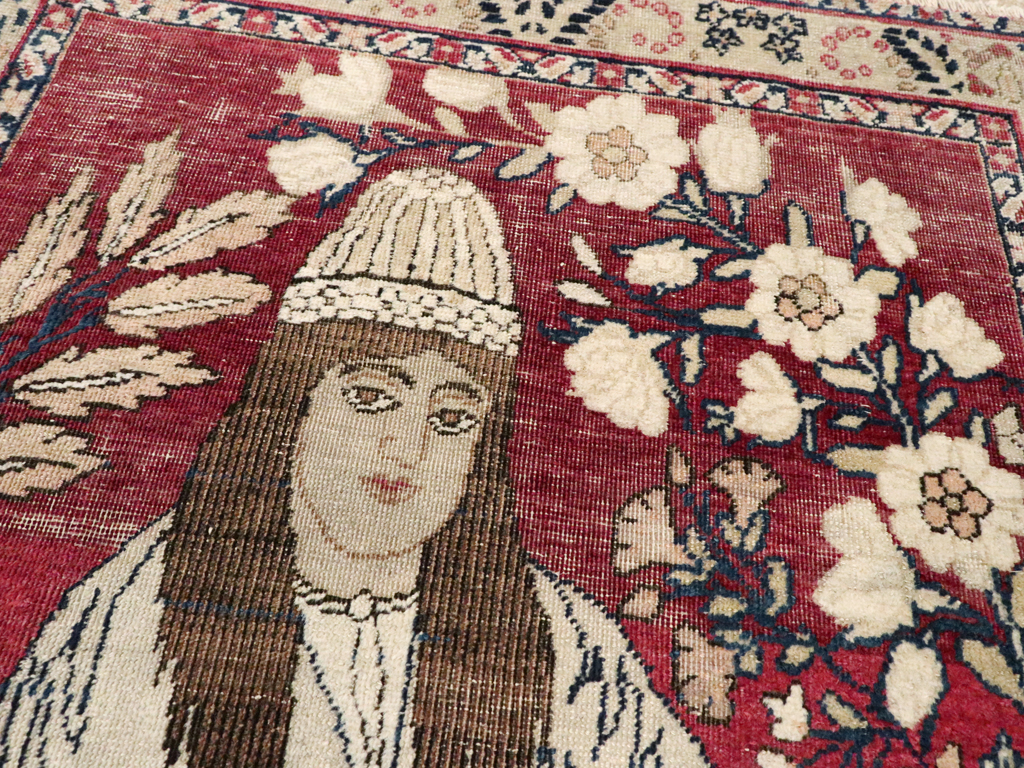 Antique Persian Pictorial Lavar Kerman Rug, No.26026 - Galerie Shabab