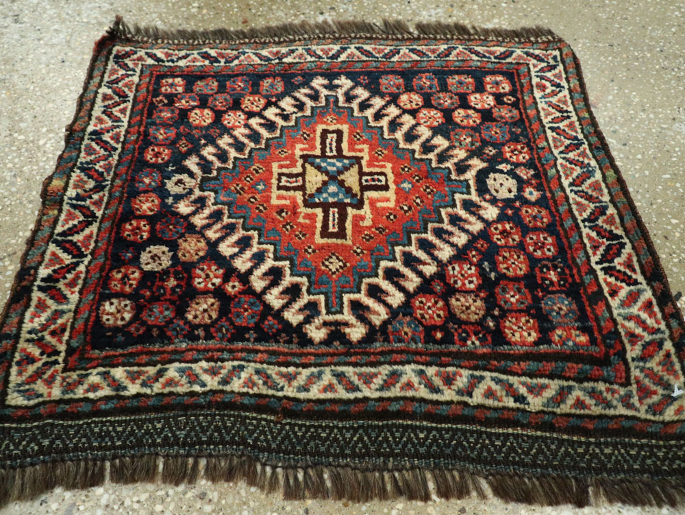 Antique Persian Qashqai Square Throw Rug, No.26038 - Galerie Shabab