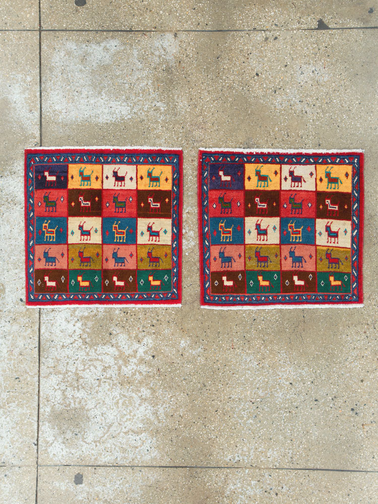 Vintage Persian Mahal Square Rug (Pair: 1 of 2), No.26292 - Galerie Shabab