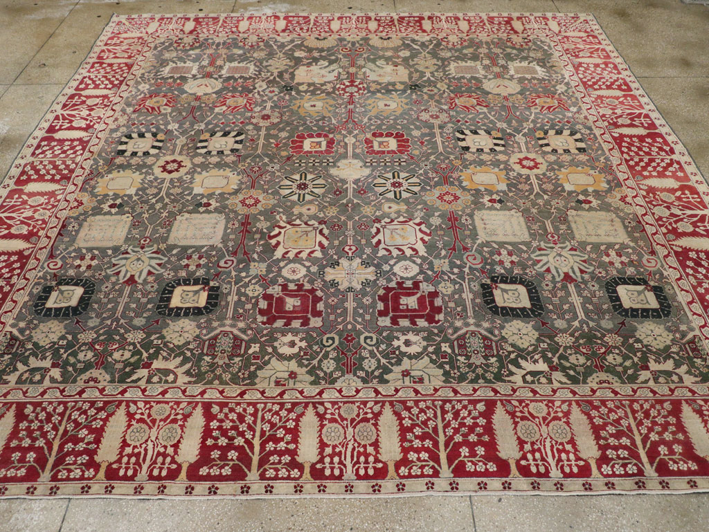 Antique Indian Agra Large Square Carpet, No.26455 - Galerie Shabab