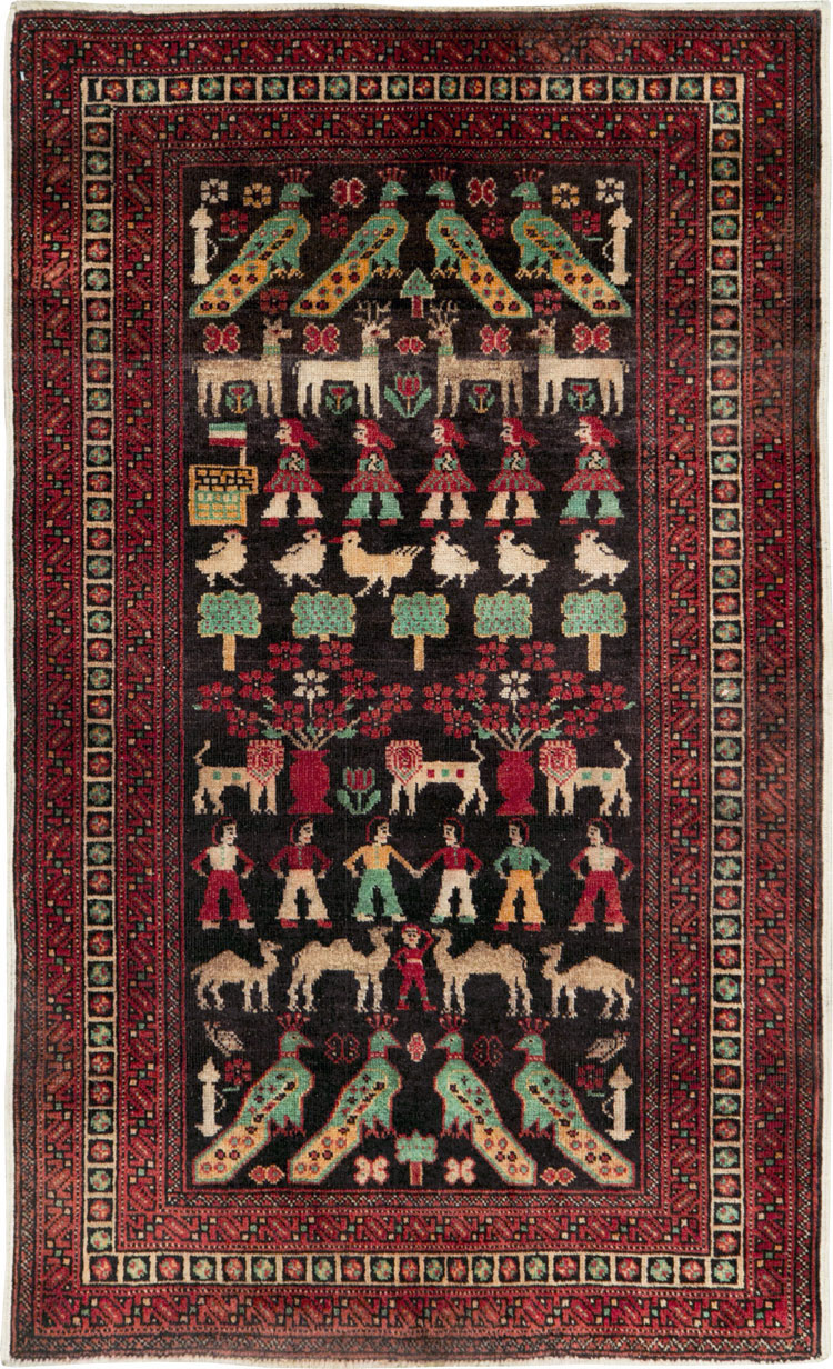 Vintage Persian Baluch Pictorial Rug, No.26464 - Galerie Shabab
