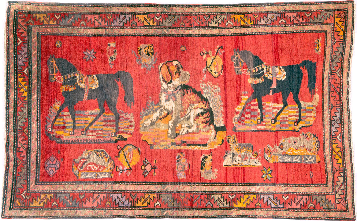 Vintage Pictorial Karabagh Rug, No.26474 - Galerie Shabab