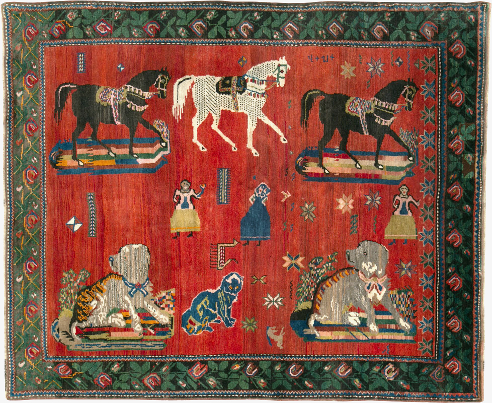 Vintage Pictoral Karabagh Rug, No.26499 - Galerie Shabab