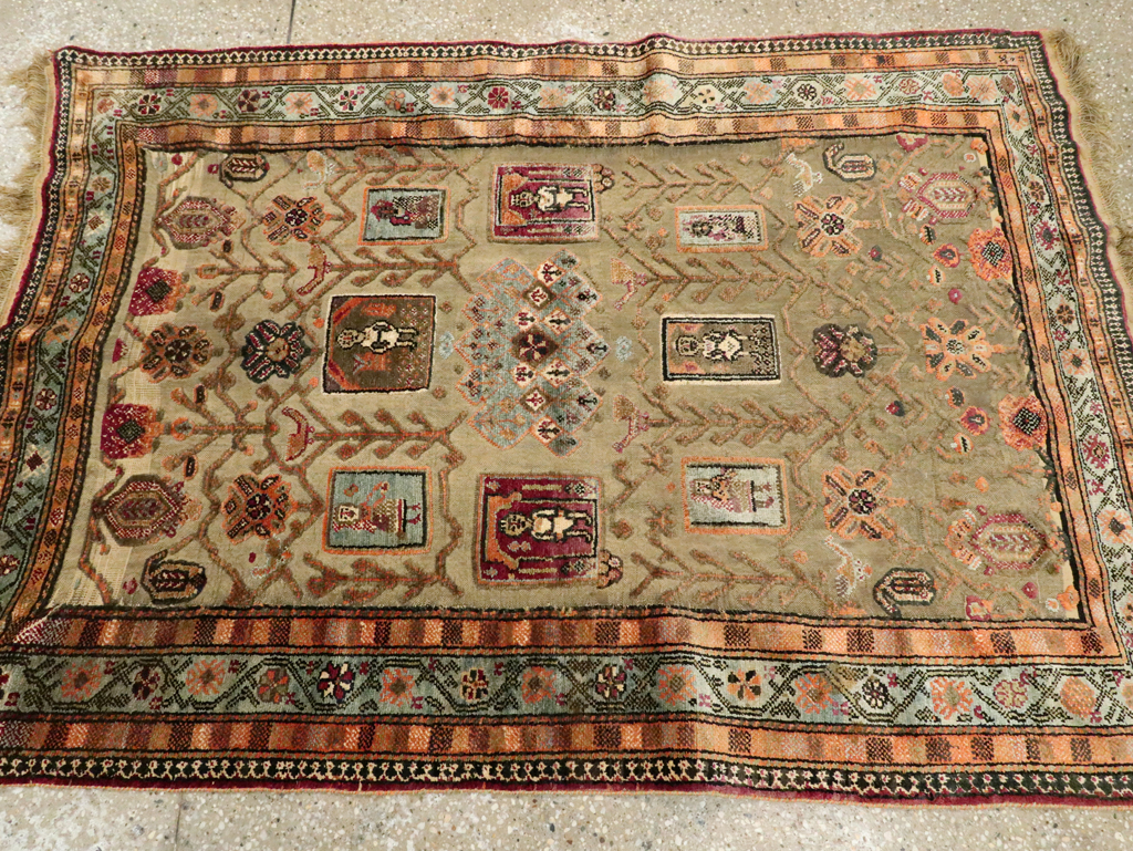 Silk Antique Persian Shiraz Pictorial Souf Throw Rug, No.26503 - Galerie Shabab