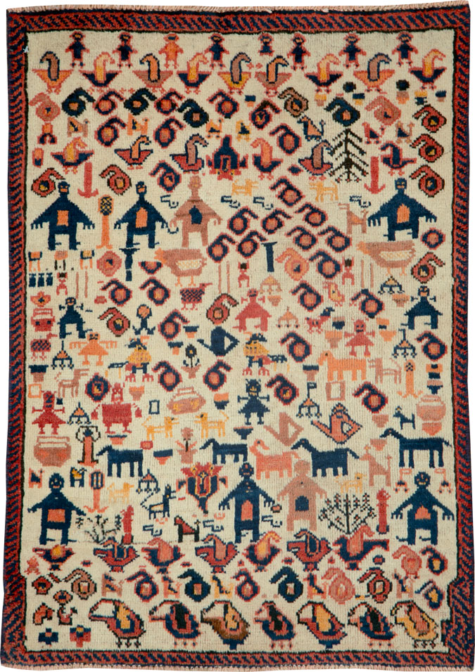 Vintage Pictorial Afshar Rug, No.26603 - Galerie Shabab