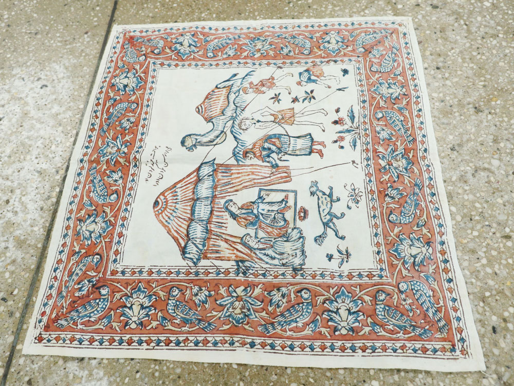 Vintage Persian Isfahan Square Pictorial Textile, No.26609 - Galerie Shabab