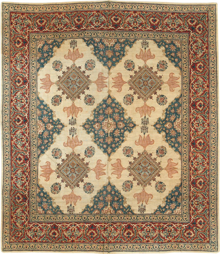 Vintage Persian Isfahan Ghalamkari Square Textile, No.26618 - Galerie Shabab