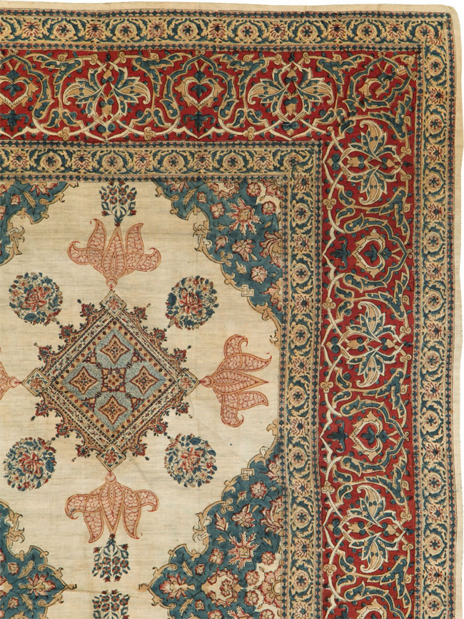 Vintage Persian Isfahan Ghalamkari Square Textile, No.26618 - Galerie Shabab