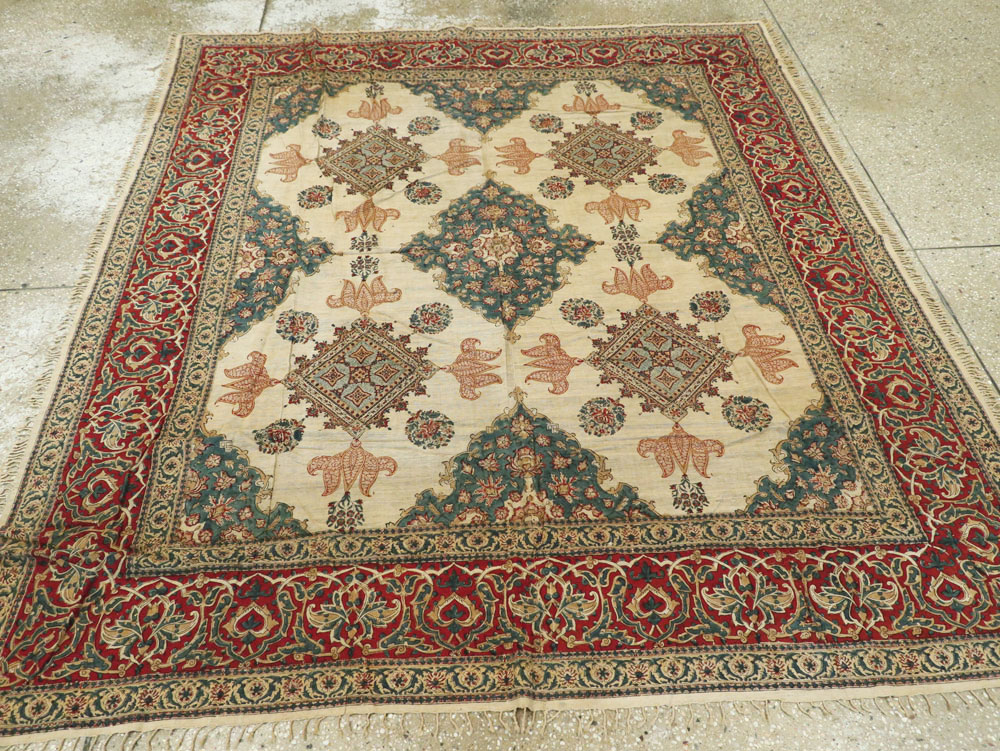 Vintage Persian Isfahan Ghalamkari Square Textile, No.26618 - Galerie Shabab