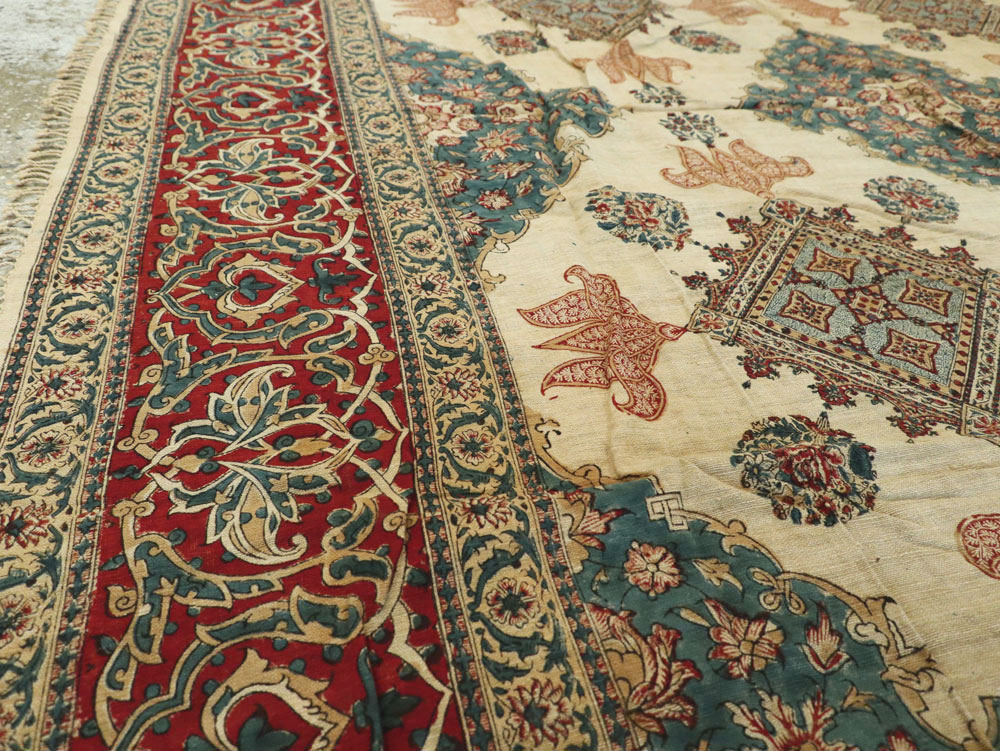 Vintage Persian Isfahan Ghalamkari Square Textile, No.26618 - Galerie Shabab