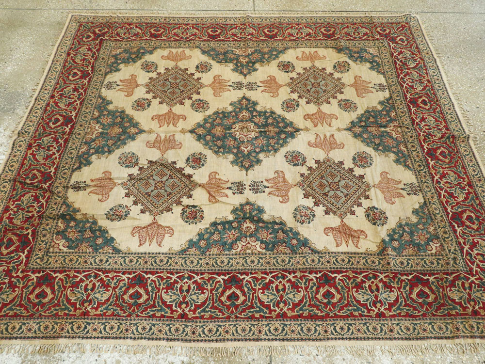 Vintage Persian Isfahan Ghalamkari Square Textile, No.26618 - Galerie Shabab