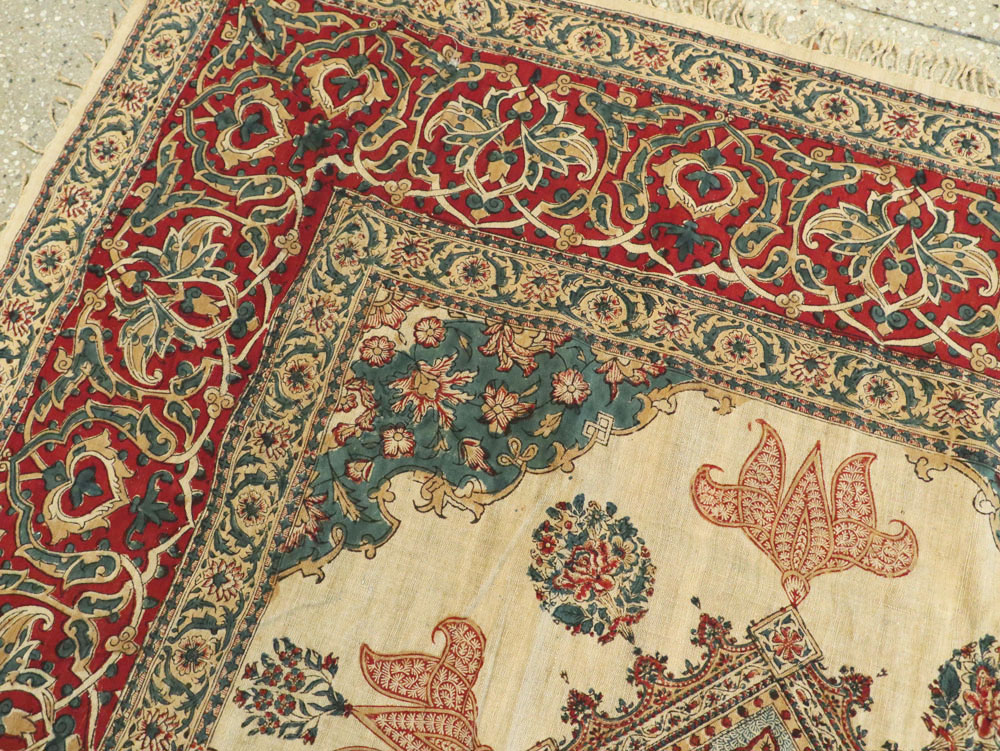 Vintage Persian Isfahan Ghalamkari Square Textile, No.26618 - Galerie Shabab