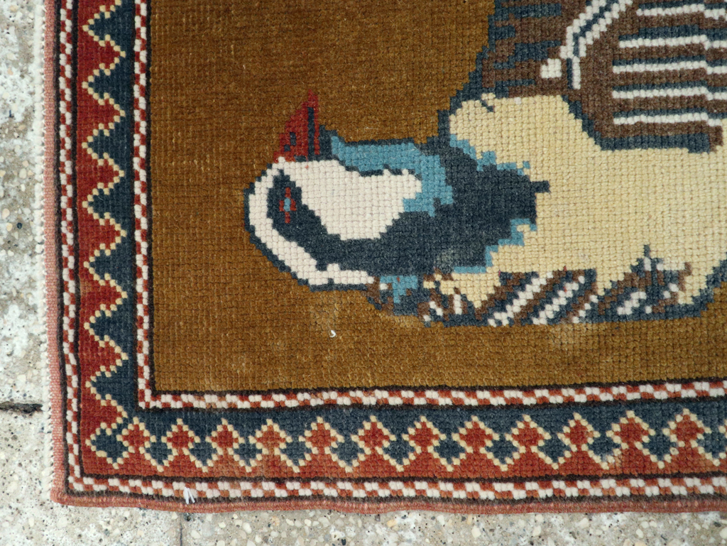 Vintage Turkish Anatolian Pictorial Square Throw Rug, No.26628 - Galerie Shabab