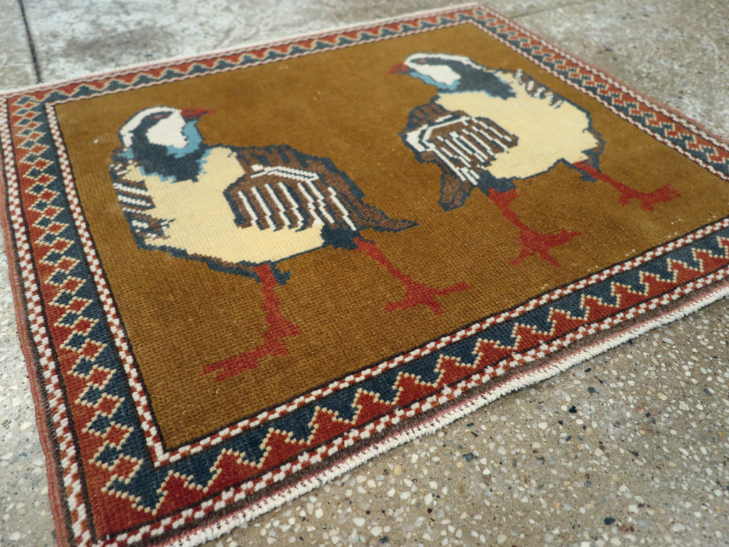 Vintage Turkish Anatolian Pictorial Square Throw Rug, No.26628 - Galerie Shabab