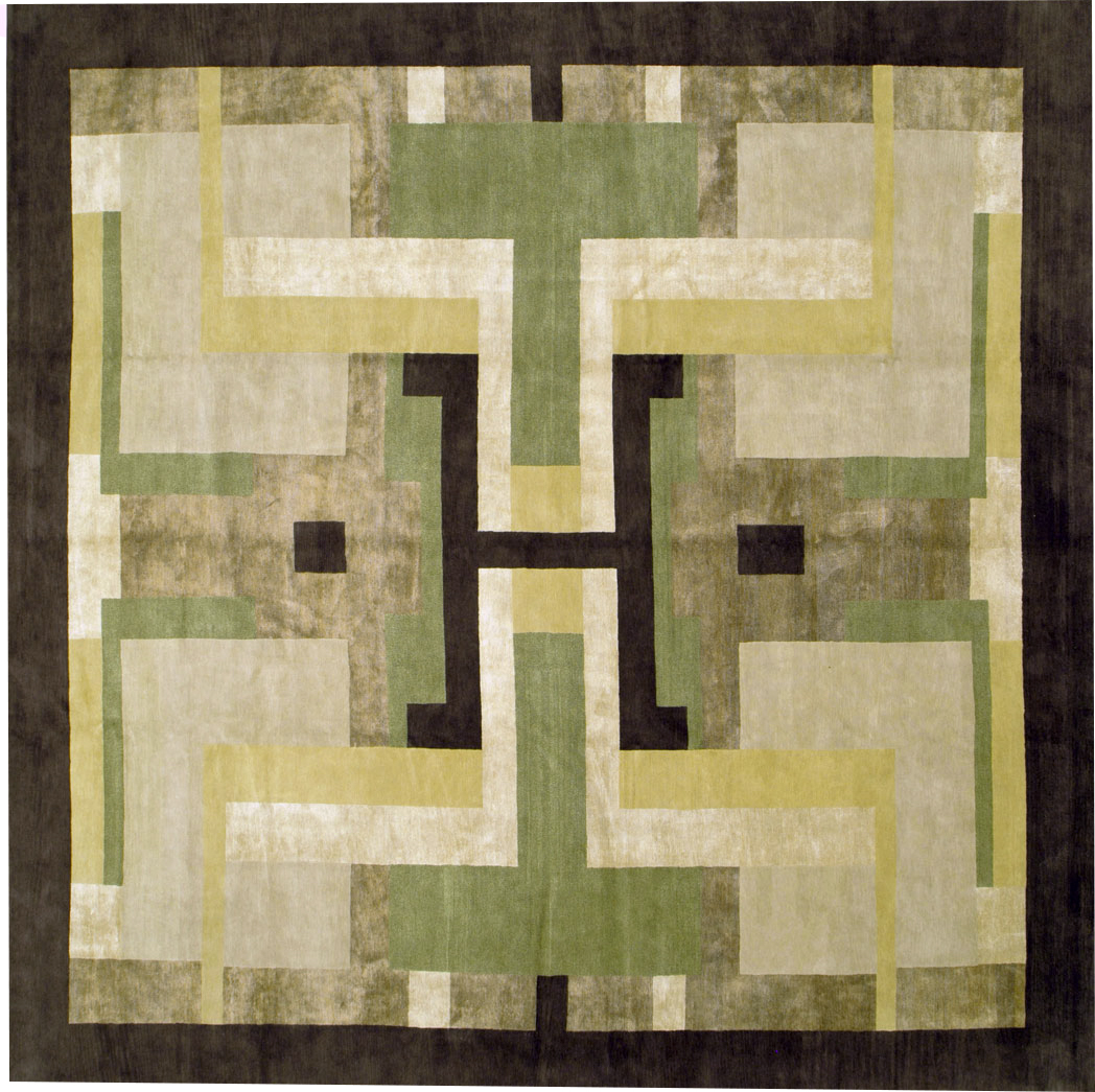 Modern Tibetan Art Deco Large Square Room Size Carpet Inspired By Edward McKnight Kauffer, No.26642 - Galerie Shabab