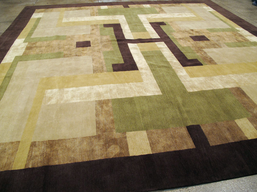 Modern Tibetan Art Deco Large Square Room Size Carpet Inspired By Edward McKnight Kauffer, No.26642 - Galerie Shabab