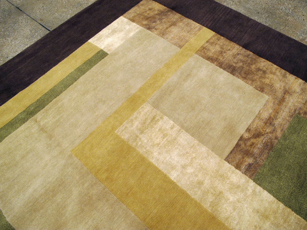 Modern Tibetan Art Deco Large Square Room Size Carpet Inspired By Edward McKnight Kauffer, No.26642 - Galerie Shabab