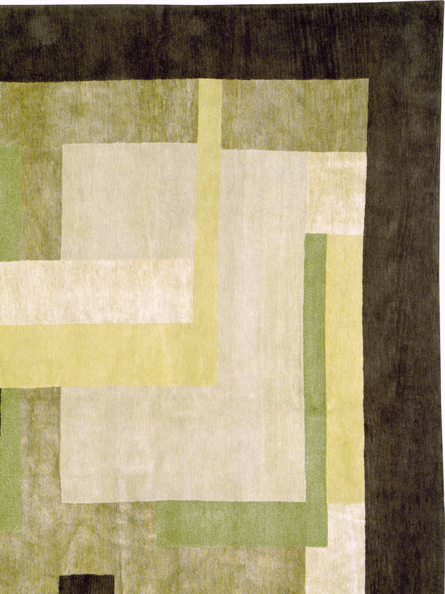 Modern Tibetan Art Deco Large Square Room Size Carpet Inspired By Edward McKnight Kauffer, No.26642 - Galerie Shabab