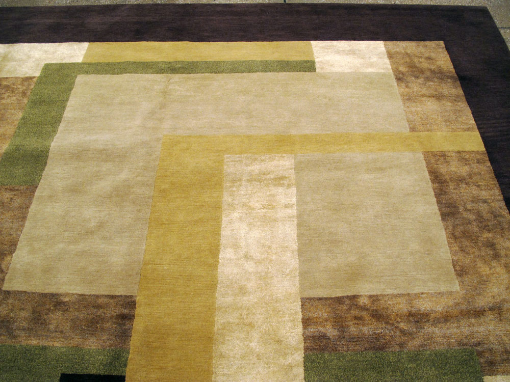 Modern Tibetan Art Deco Square Large Room Size Carpet Inspired By Edward McKnight Kauffer, No.26642 - Galerie Shabab