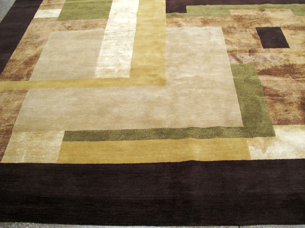 Modern Tibetan Art Deco Square Large Room Size Carpet Inspired By Edward McKnight Kauffer, No.26642 - Galerie Shabab