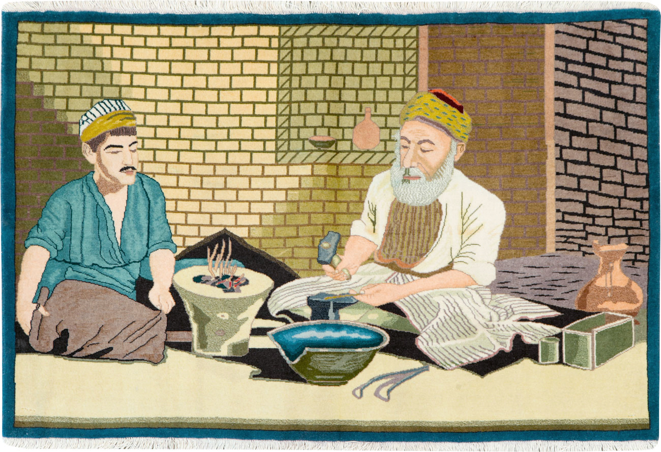 Vintage Persian Tabiz Pictorial Rug, No.26693 - Galerie Shabab