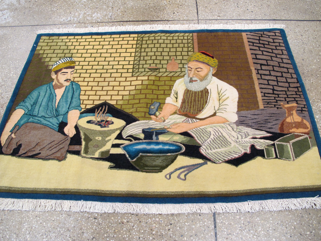 Vintage Persian Tabiz Pictorial Rug, No.26693 - Galerie Shabab