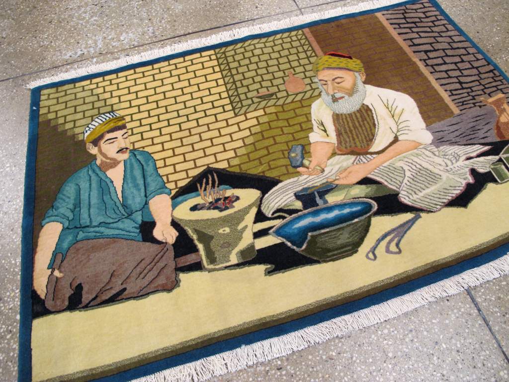 Vintage Persian Tabiz Pictorial Rug, No.26693 - Galerie Shabab