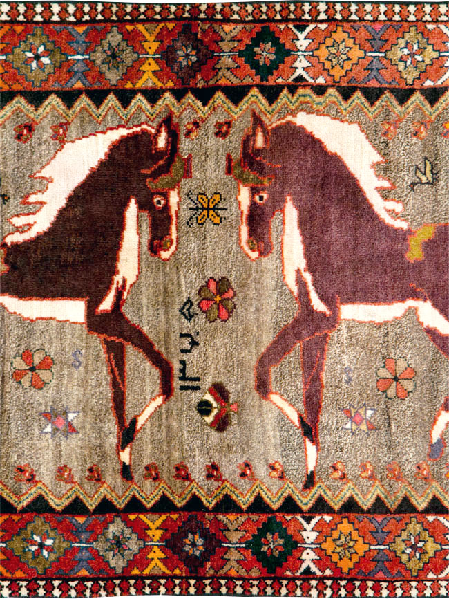 Vintage Qashqai Pictorial Rug, No.26700 - Galerie Shabab