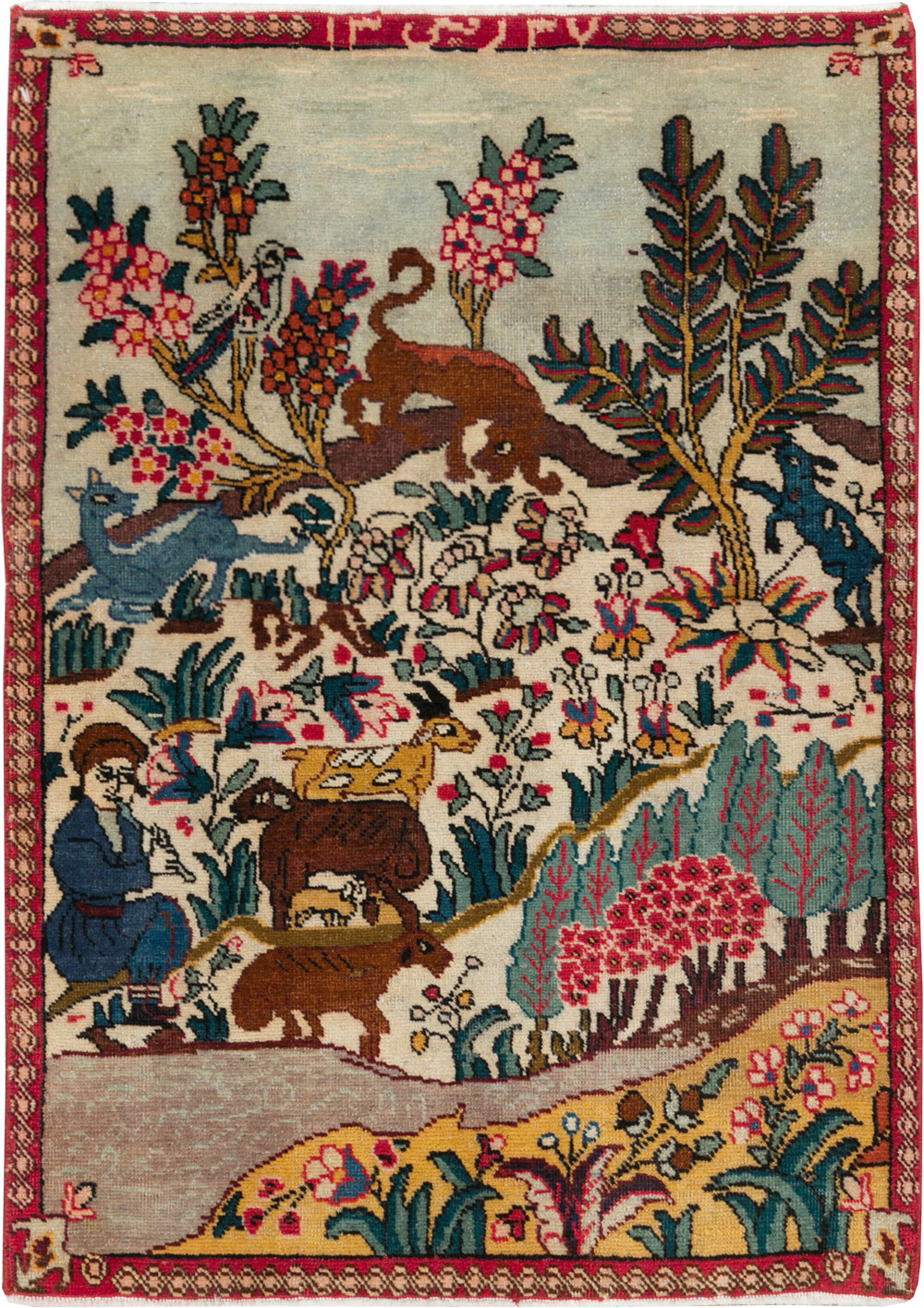 Vintage Persian Tabriz Pictorial Rug, No.26702 - Galerie Shabab