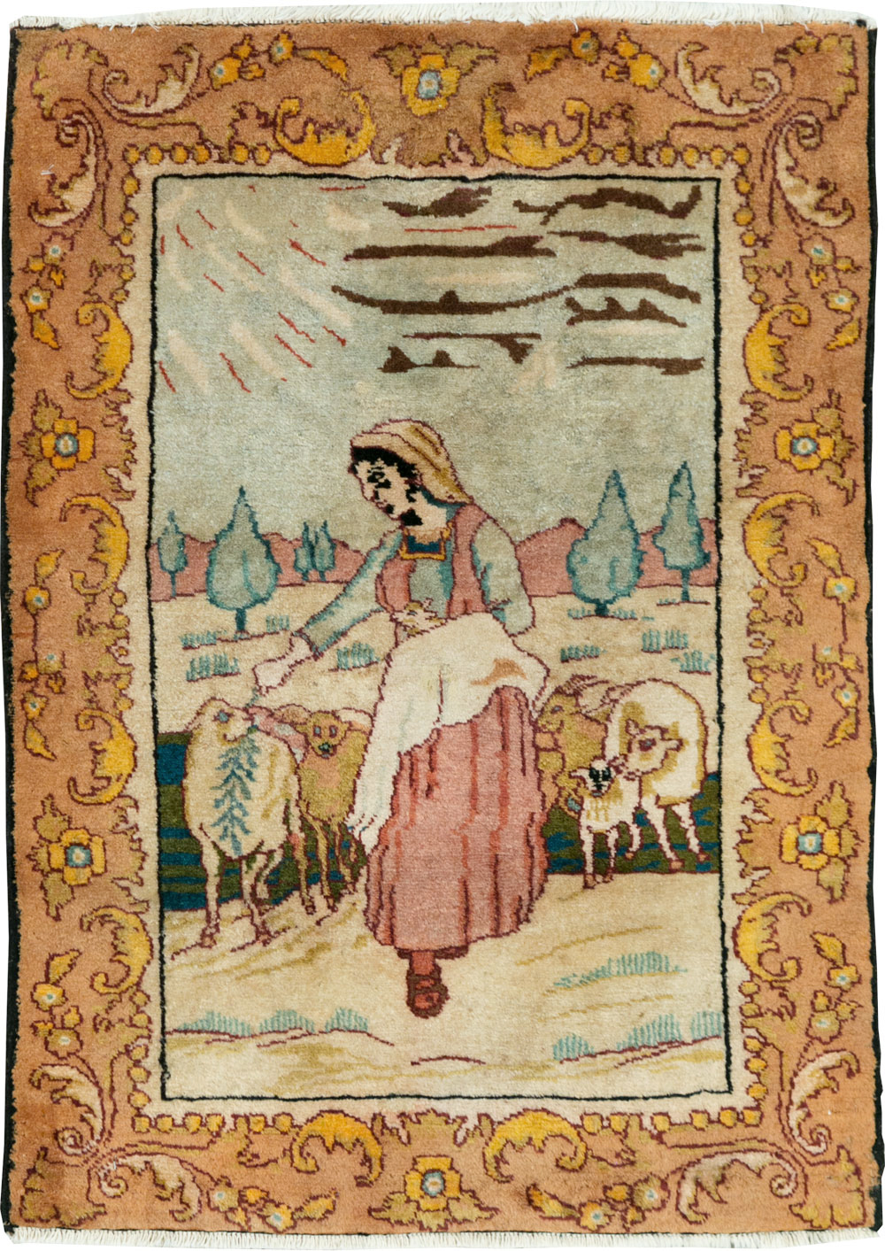 Vintage Persian Tabriz Pictorial Rug, No.26703 - Galerie Shabab