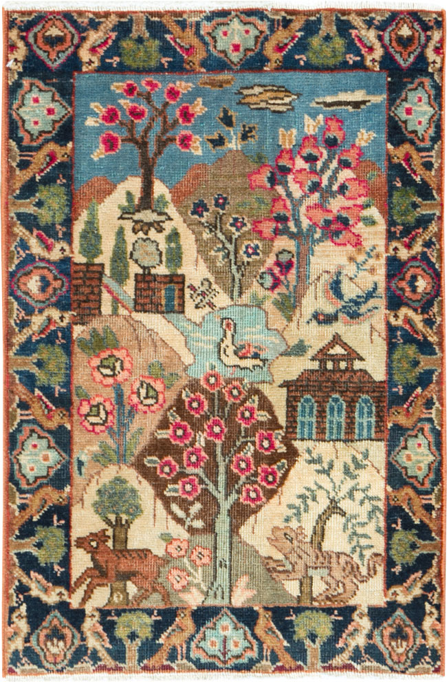 Vintage Persian Tabriz Pictorial Rug (Pair: 2 of 2), No.26743 - Galerie Shabab