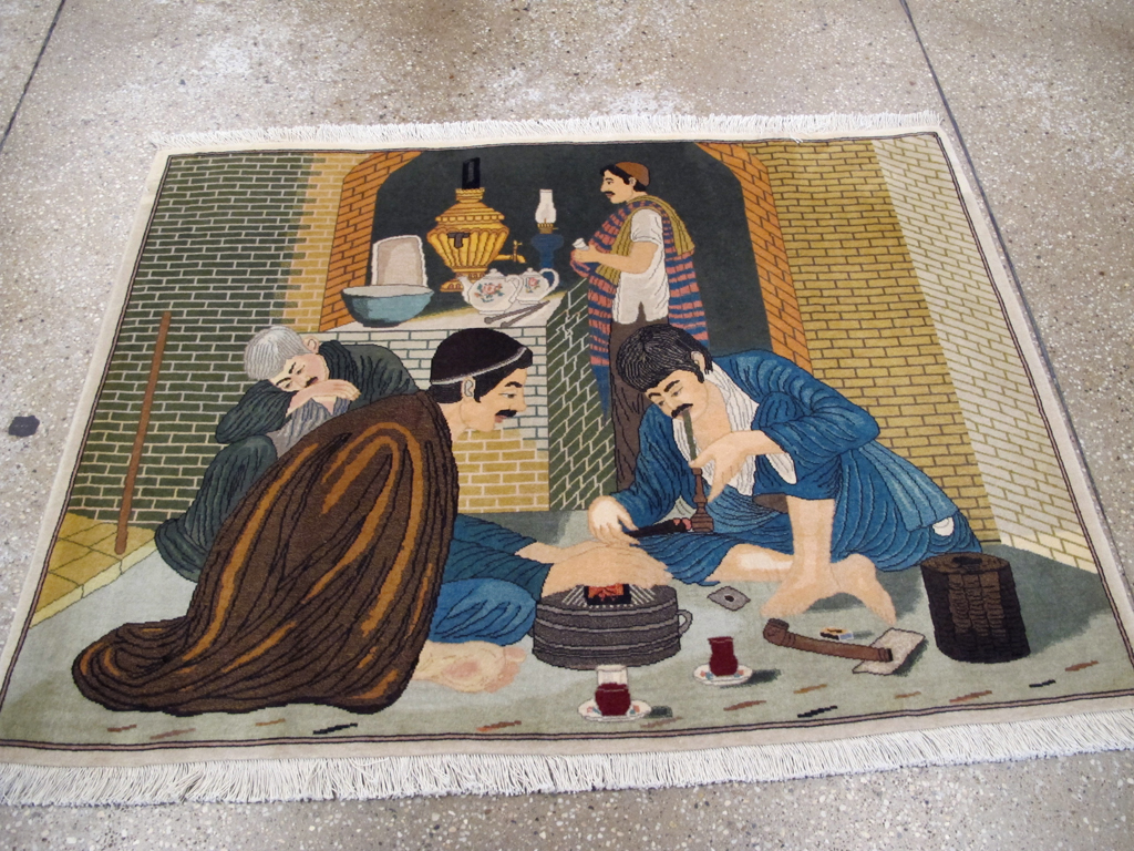 Vintage Persian Tabriz Pictorial Rug, No.26760 - Galerie Shabab