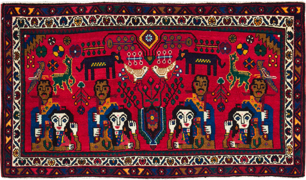 Vintage Persian Hamadan Pictorial Rug (Pair: 1 of 2), No.26790 - Galerie Shabab