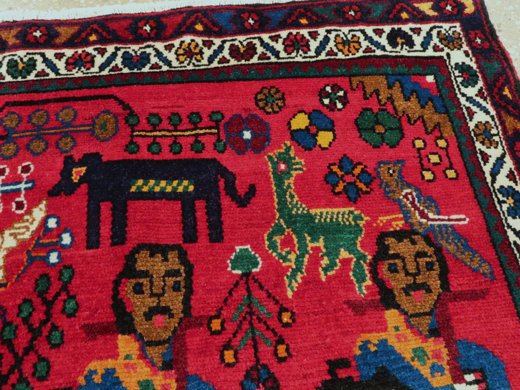 Vintage Persian Hamadan Pictorial Rug (Pair: 1 of 2), No.26790 - Galerie Shabab