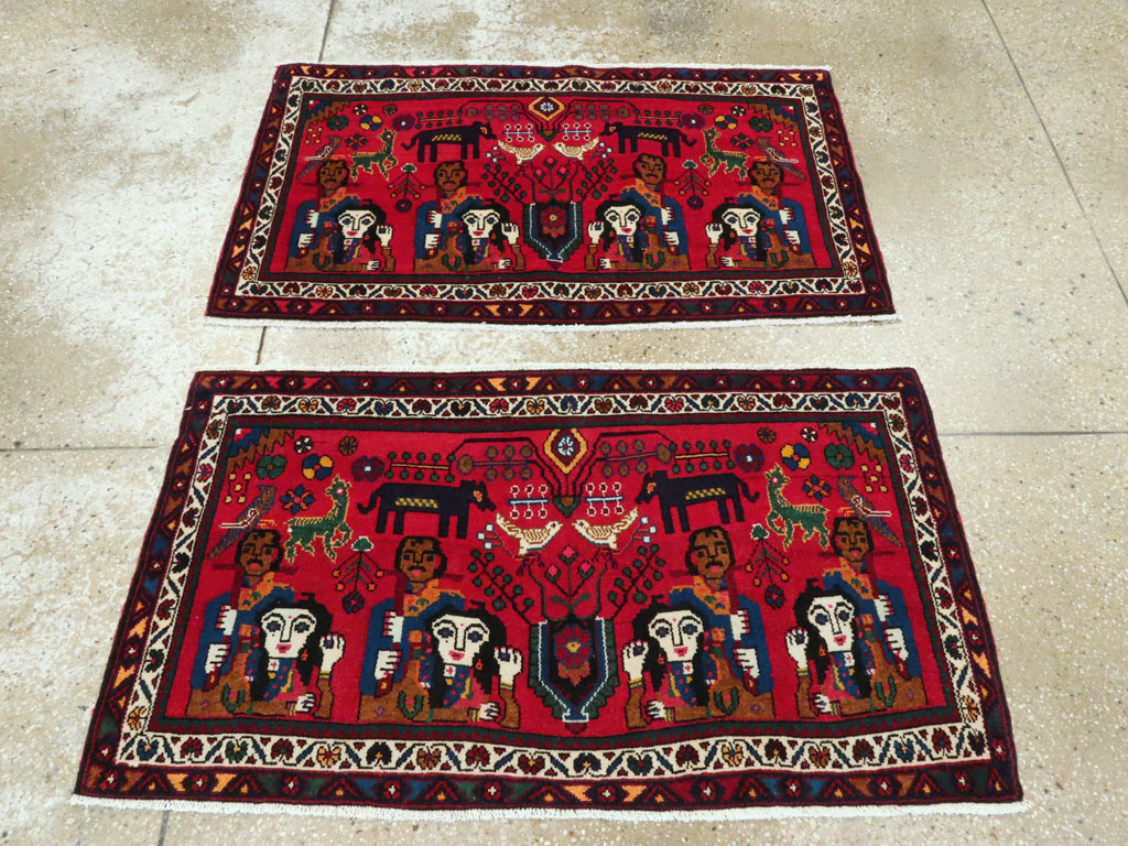 Vintage Persian Hamadan Pictorial Rug (Pair: 1 of 2), No.26790 - Galerie Shabab