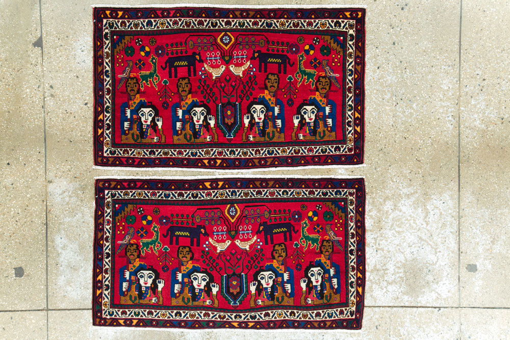Vintage Persian Hamadan Pictorial Rug (Pair: 1 of 2), No.26790 - Galerie Shabab