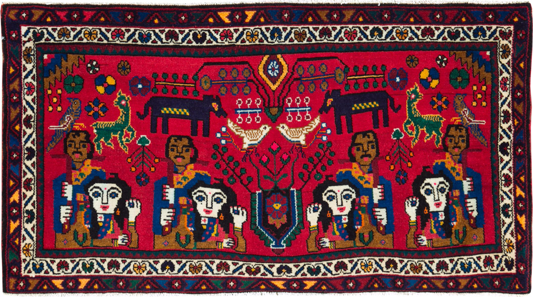 Vintage Persian Hamadan Pictorial Rug (Pair: 2 of 2), No.26791 - Galerie Shabab