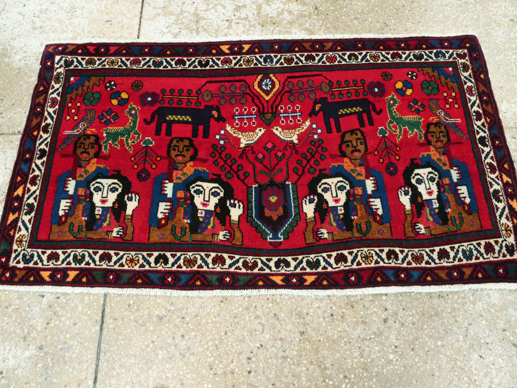 Vintage Persian Hamadan Pictorial Rug (Pair: 2 of 2), No.26791 - Galerie Shabab