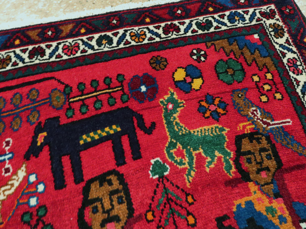 Vintage Persian Hamadan Pictorial Rug (Pair: 2 of 2), No.26791 - Galerie Shabab