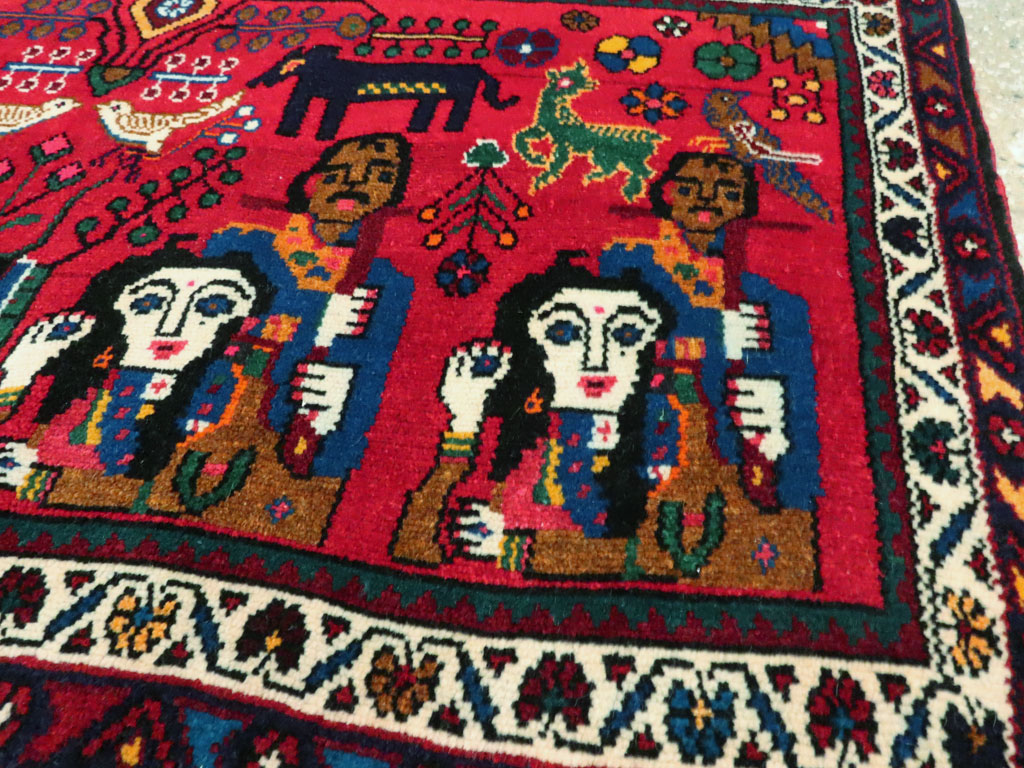 Vintage Persian Hamadan Pictorial Rug (Pair: 2 of 2), No.26791 - Galerie Shabab