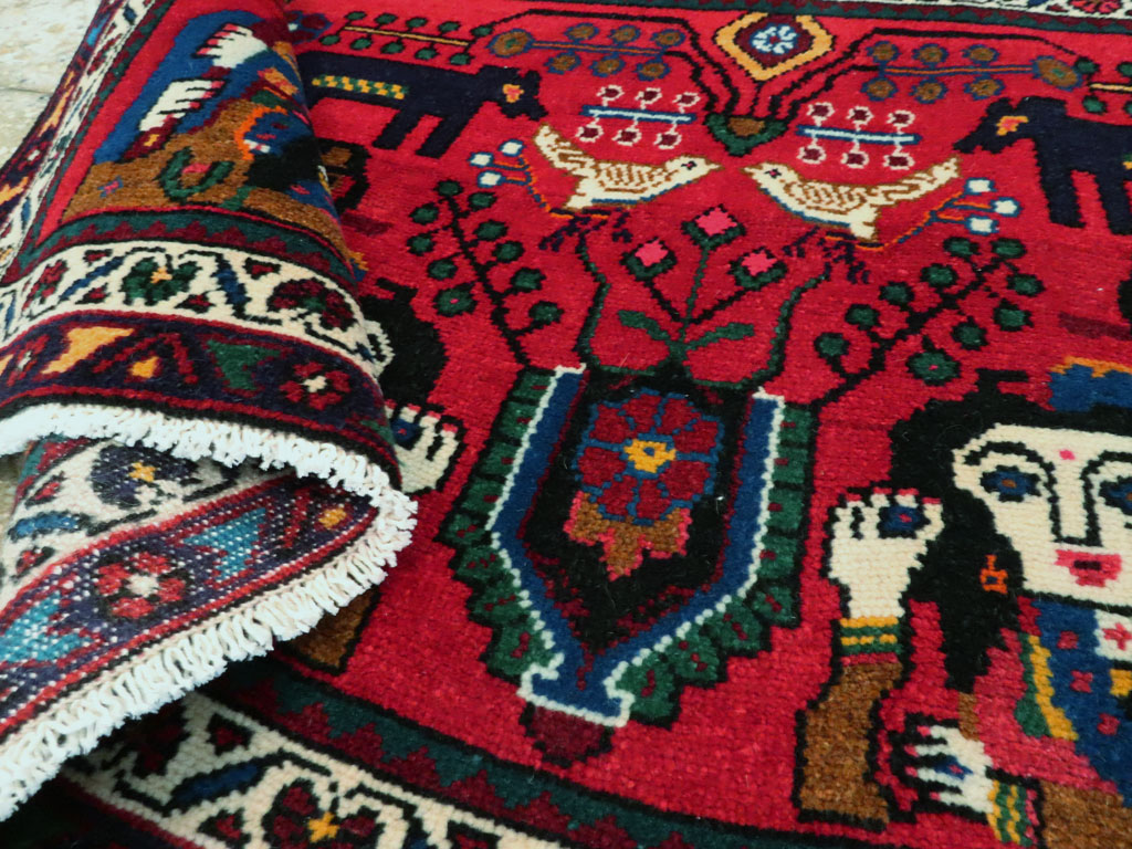 Vintage Persian Hamadan Pictorial Rug (Pair: 2 of 2), No.26791 - Galerie Shabab