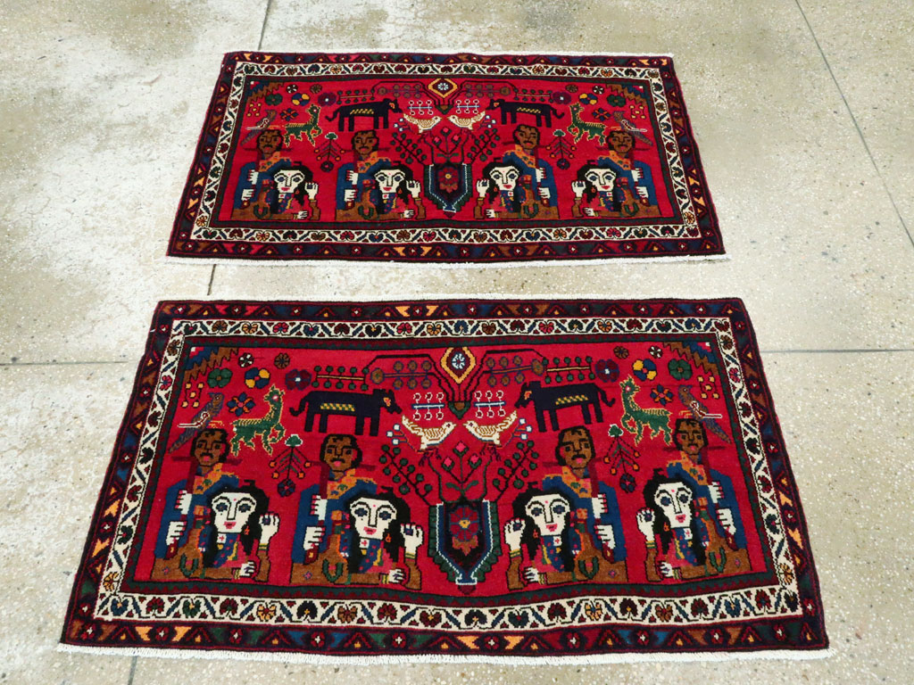 Vintage Persian Hamadan Pictorial Rug (Pair: 2 of 2), No.26791 - Galerie Shabab