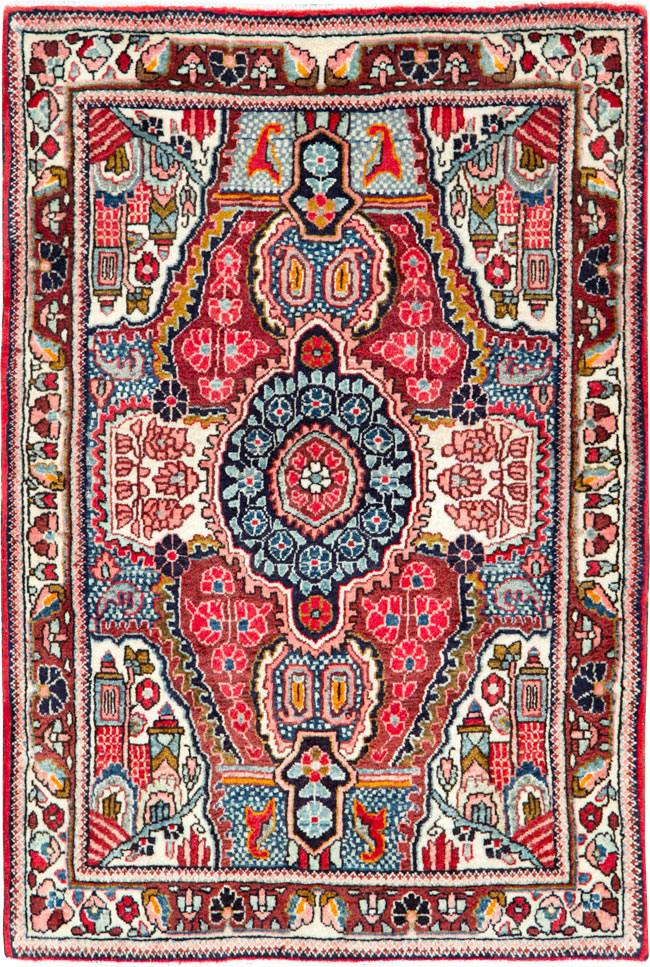 Vintage Persian Sarouk Throw Rug (Pair: 2 of 2), No.26793 - Galerie Shabab