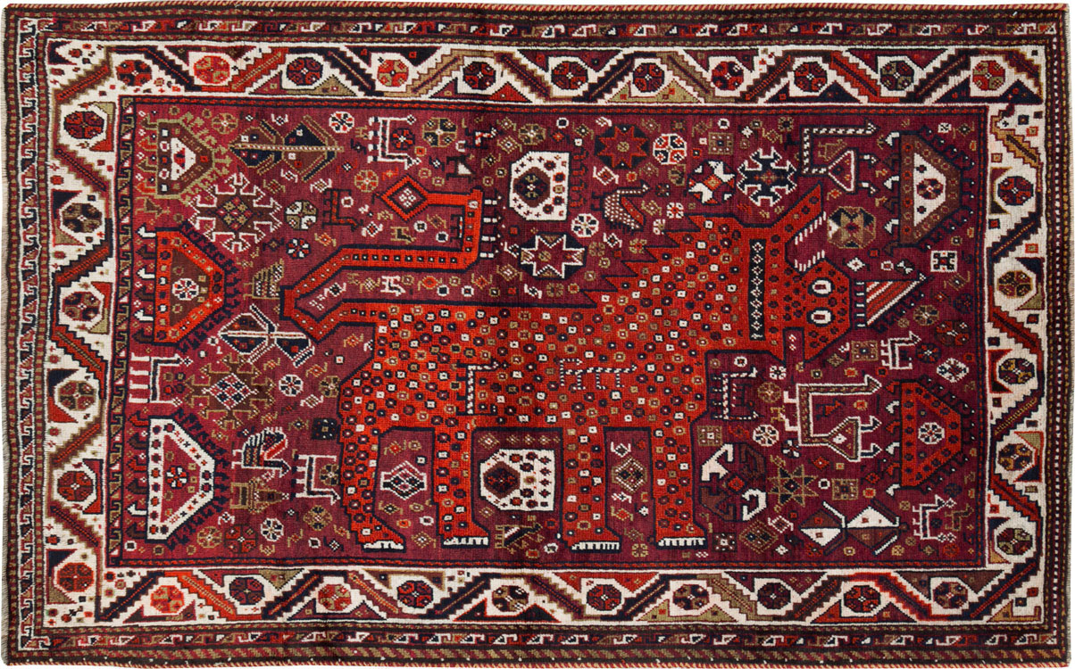 Vintage Pictorial Qashqai Rug, No.26794 - Galerie Shabab