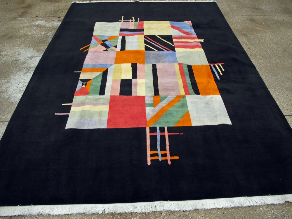 Vintage Persian Tabriz Art Deco Rug Inspired By Edward McKnight Kauffer, No.26798 - Galerie Shabab