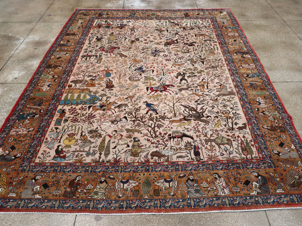 Vintage Persian Tabriz Pictorial Carpet, No.26816 - Galerie Shabab