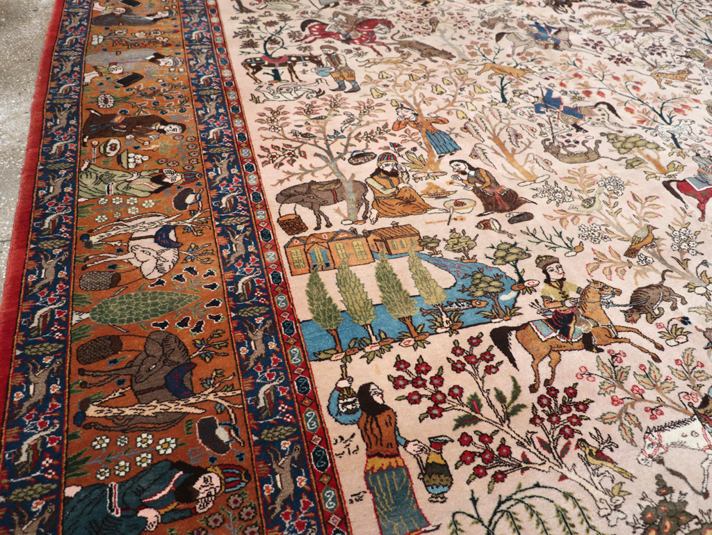 Vintage Persian Tabriz Pictorial Carpet, No.26816 - Galerie Shabab