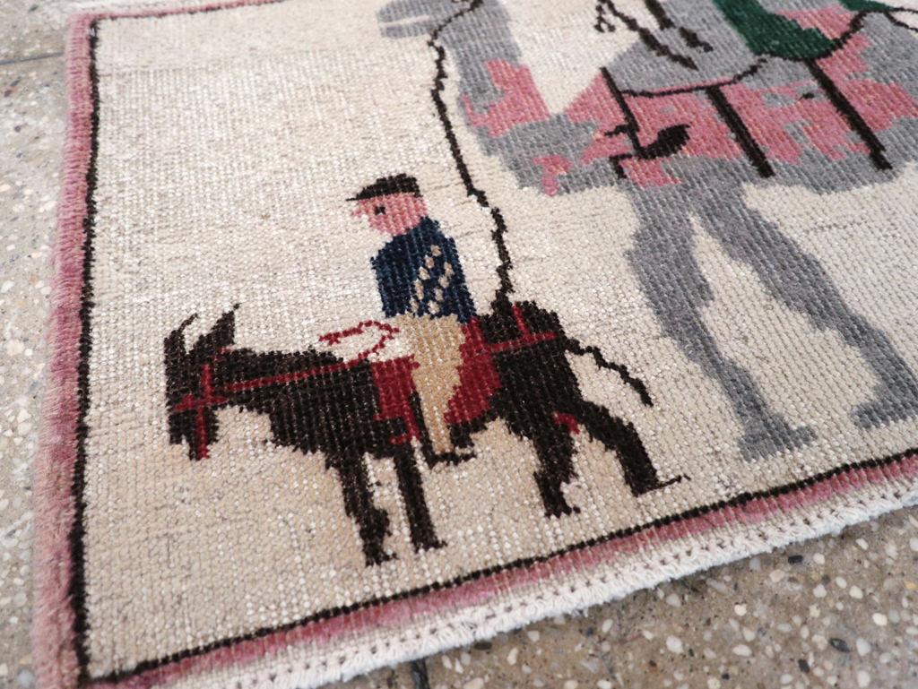 Vintage Turkish Pictorial Throw Rug, No.26817 - Galerie Shabab