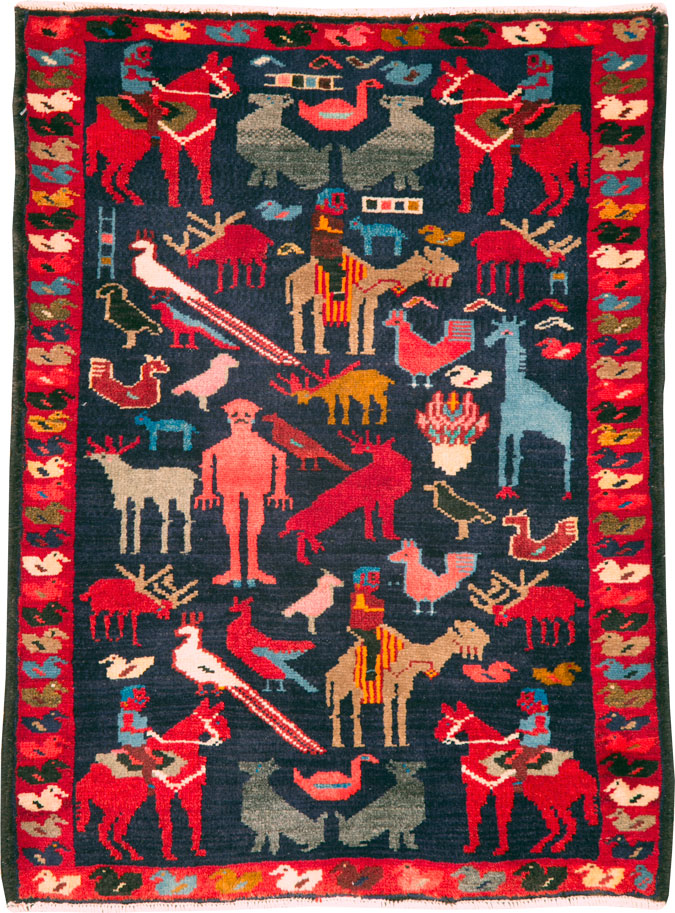 Vintage Persian Hamadan Pictorial Rug, No.26939 - Galerie Shabab